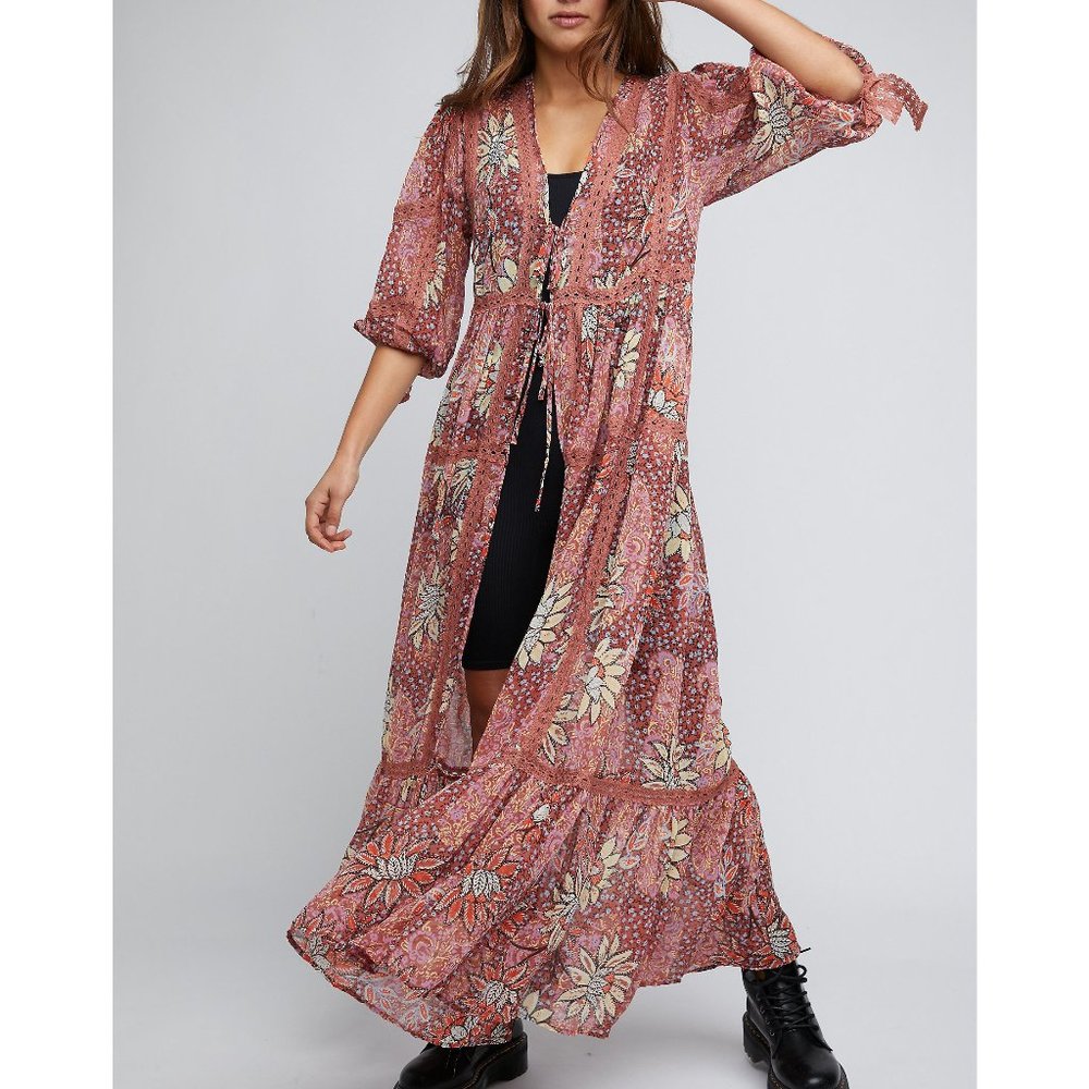 NWT Free People Grasslands Kimono / Rose Combo